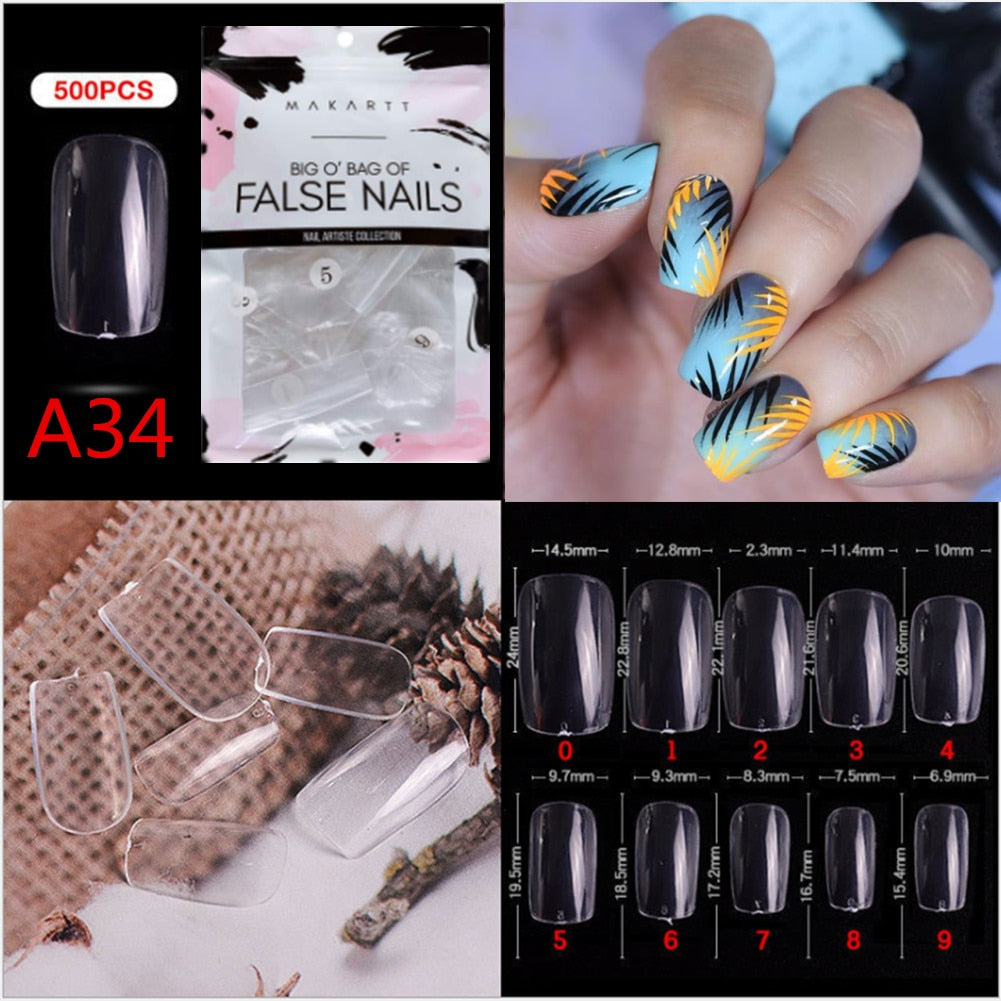 Makartt 500pcs Coffin Fake Nail Tips Clear Natural XXL Gel Tips Full Cover False Acrylic Stiletto Ballerina Nails Press on Nail