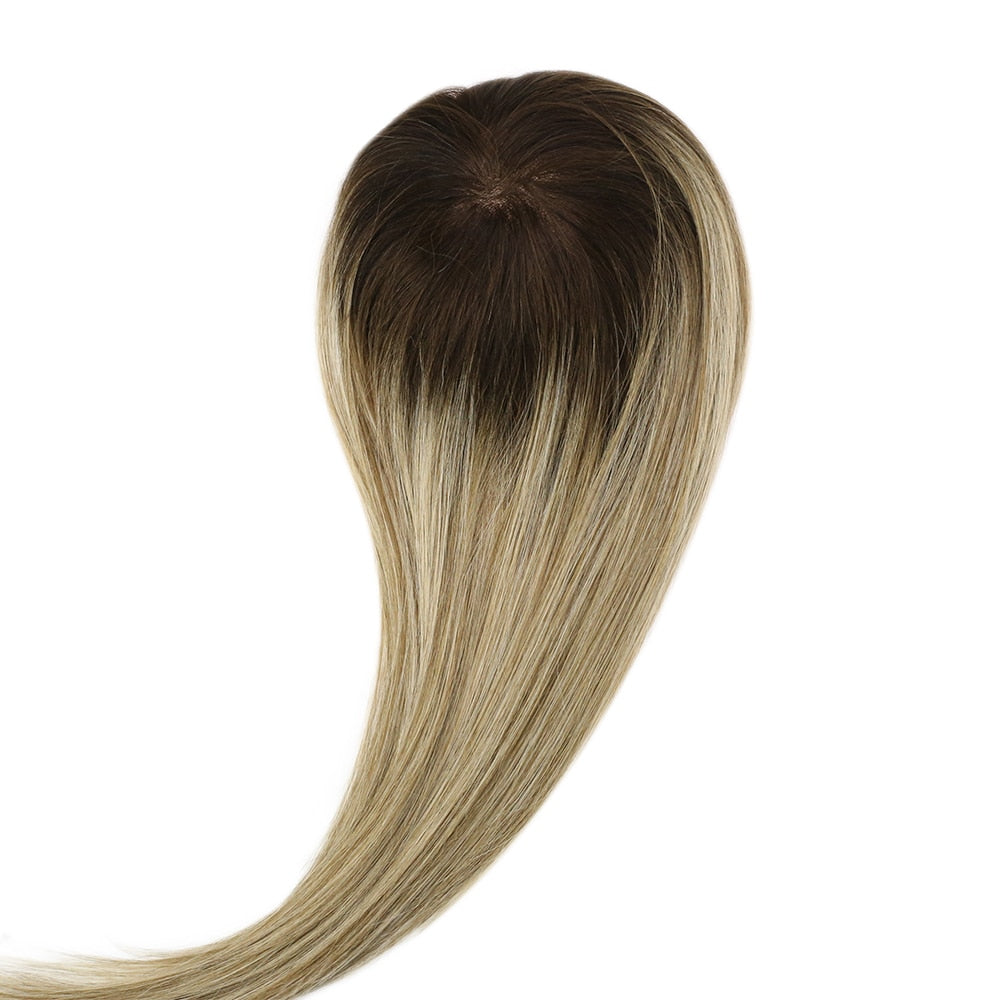 VeSunny Full Head Coverage Mono Base Topper 100% Real Human Hair Hand Made Toupee with Clips 12x6 cm Balayage Highlighted Color