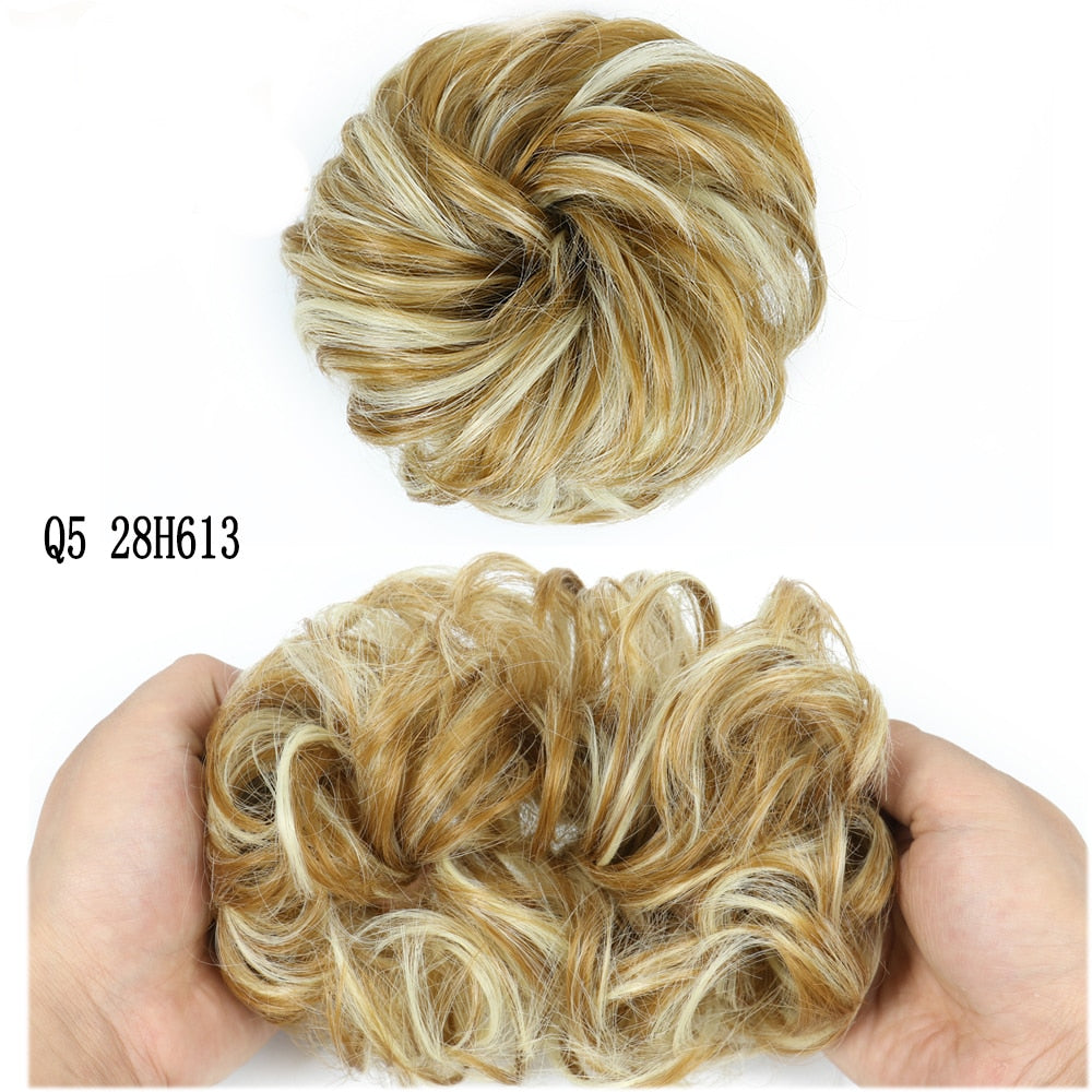 XINRAN Synthetic Curly Donut Chignon With Elastic Band Scrunchies Messy Hair Bun Updo Hairpieces Extensions for Women