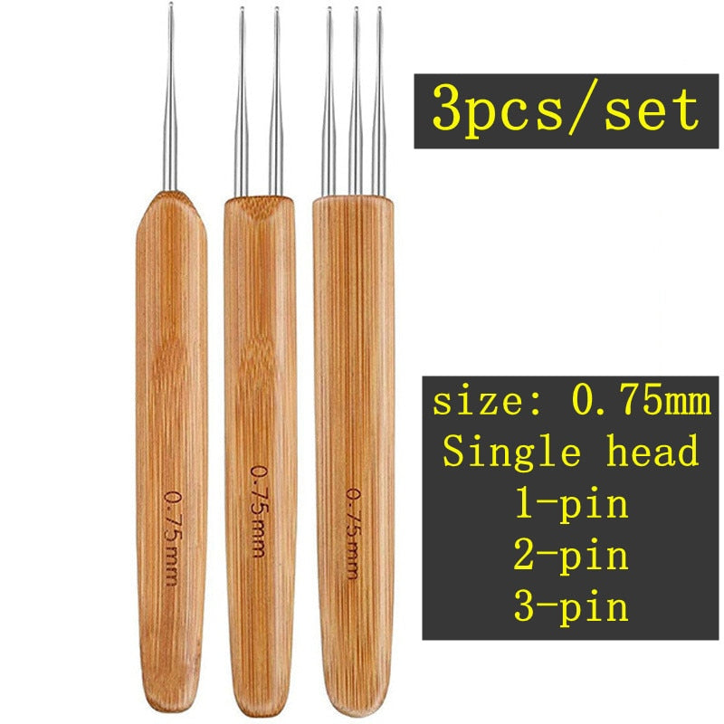 1Pcs/Lot 1-2 Hook 1-3 Hooks Style Dreadlock Needle for Braid 0.5Mm 0.75Mm Natural Bamboo Dread-Lock Hair Weaving Tool