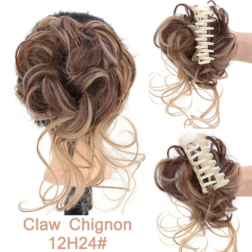 LUPU Synthetic Hair Bun Chignon Messy Curly Hair Band Elastic Scrunchy False Hair Pieces For Women Hairpins Black Brown