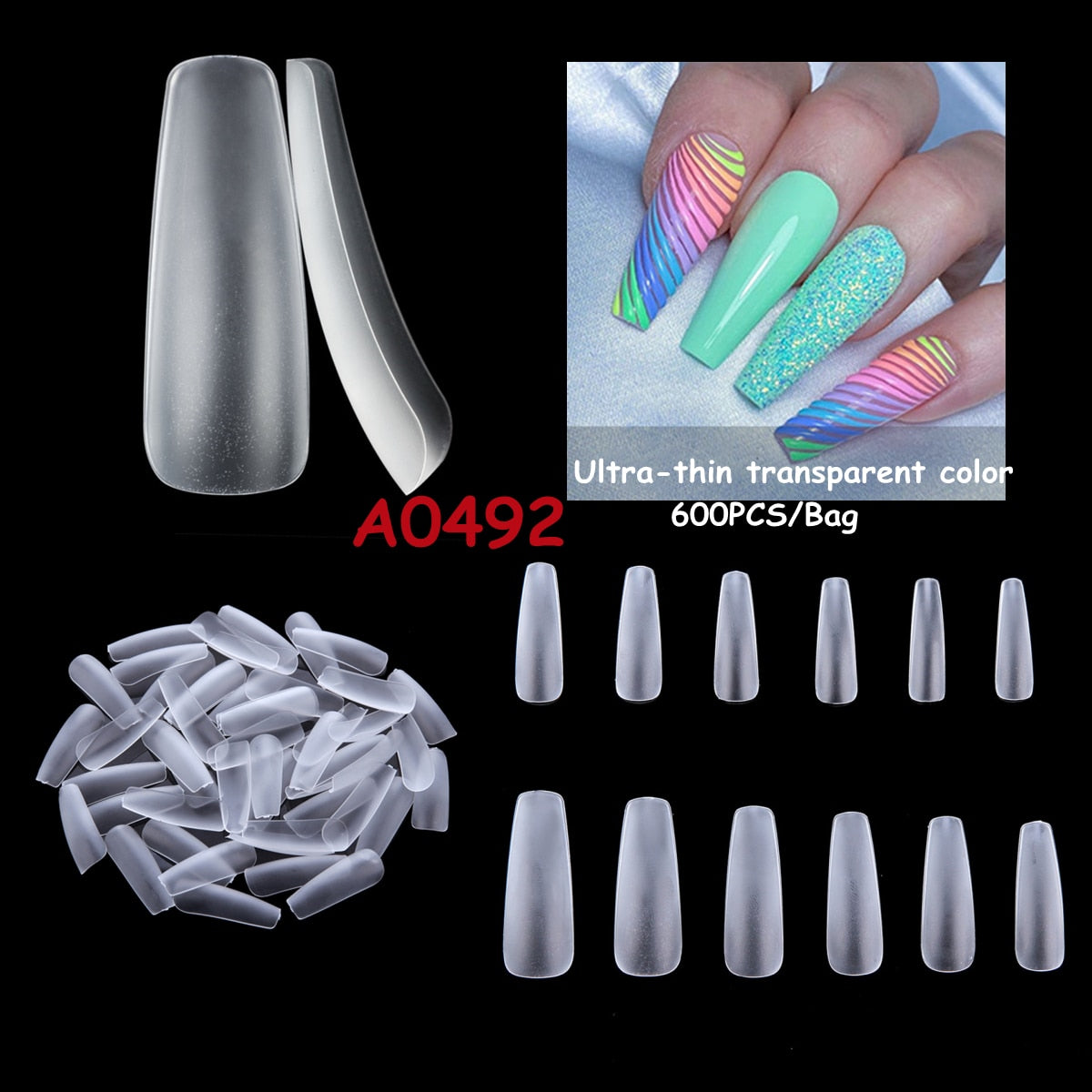 Makartt 500pcs Coffin Fake Nail Tips Clear Natural XXL Gel Tips Full Cover False Acrylic Stiletto Ballerina Nails Press on Nail