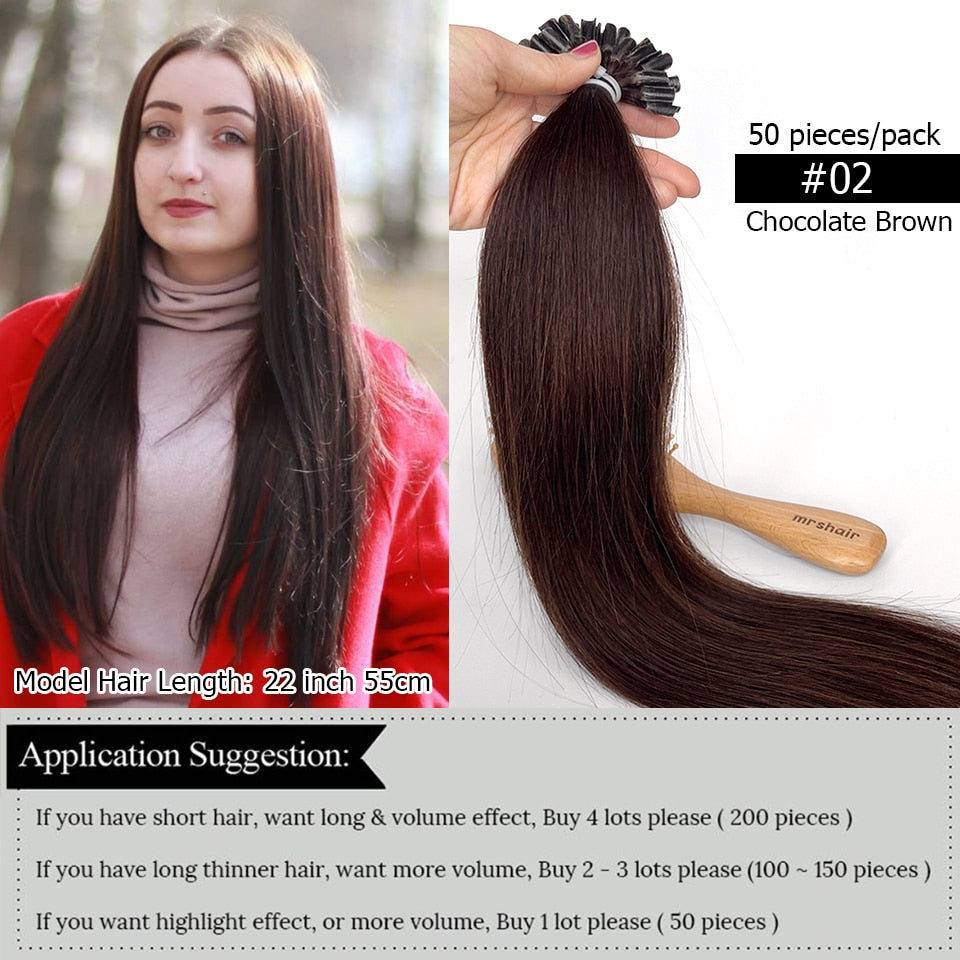 MRS HAIR Keratin Hair Extension U Tip Hair Extensions Human Hair Natural Hair Extension Nail Bond Capsule  Non-remy 50g/pack