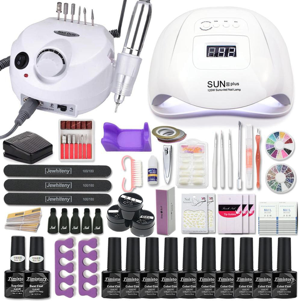 Nail Set with Nail Lamp Manicure Set 40/30/20/10 Color UV Polish Gel Nail Kit Tool Set with Nail Files Nail Drill Machine