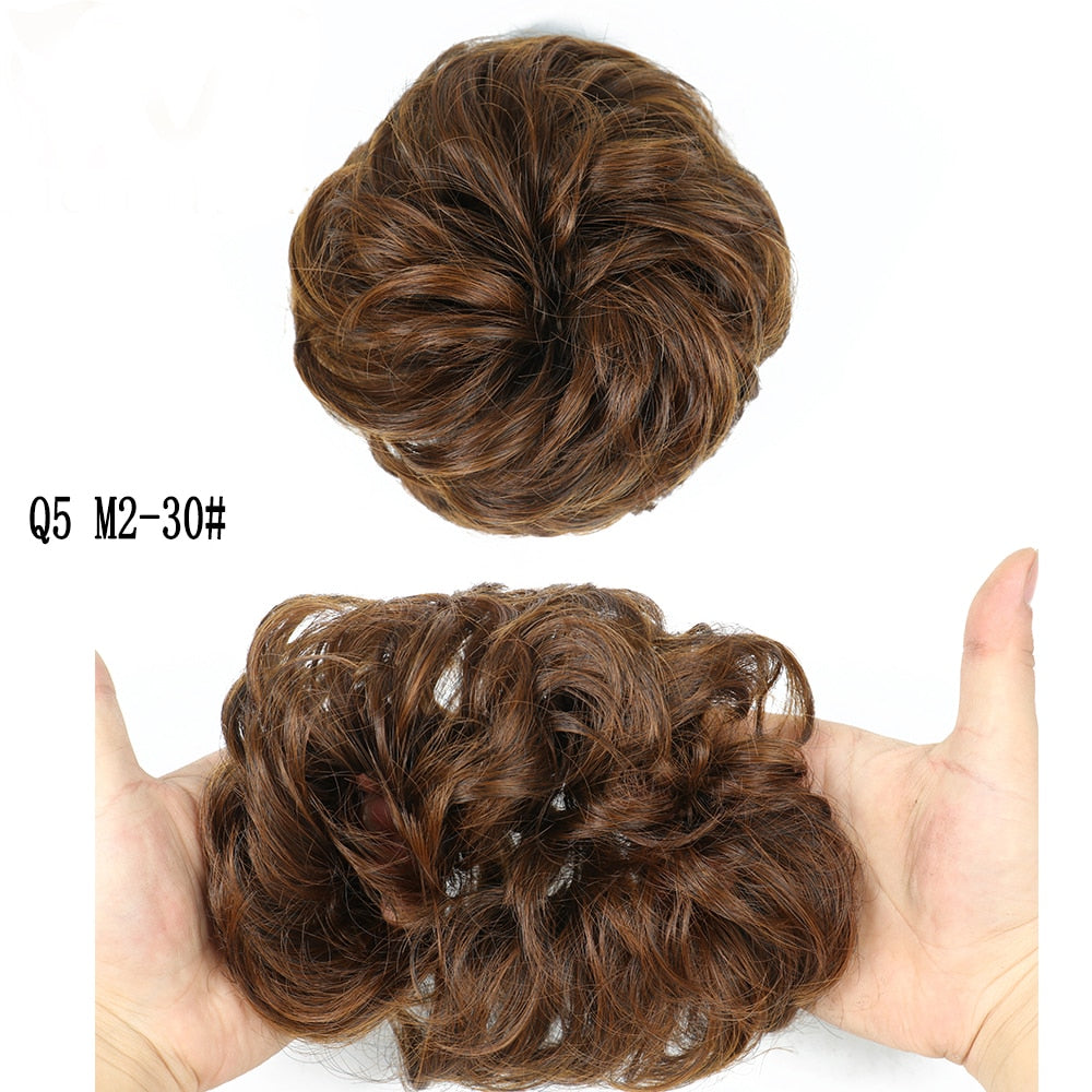 XINRAN Synthetic Curly Donut Chignon With Elastic Band Scrunchies Messy Hair Bun Updo Hairpieces Extensions for Women