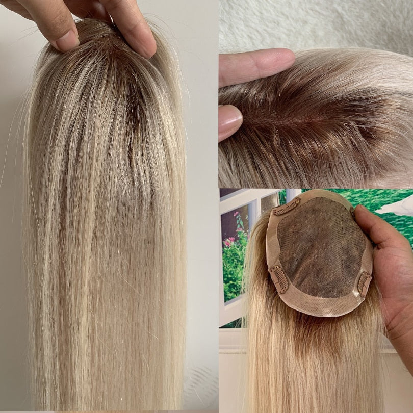 16*18 Virgin Human Hair Ombre Mini Topper Clip in Human Hair Toupee for Women European Hair Small Hairpiece for Thinning Hair