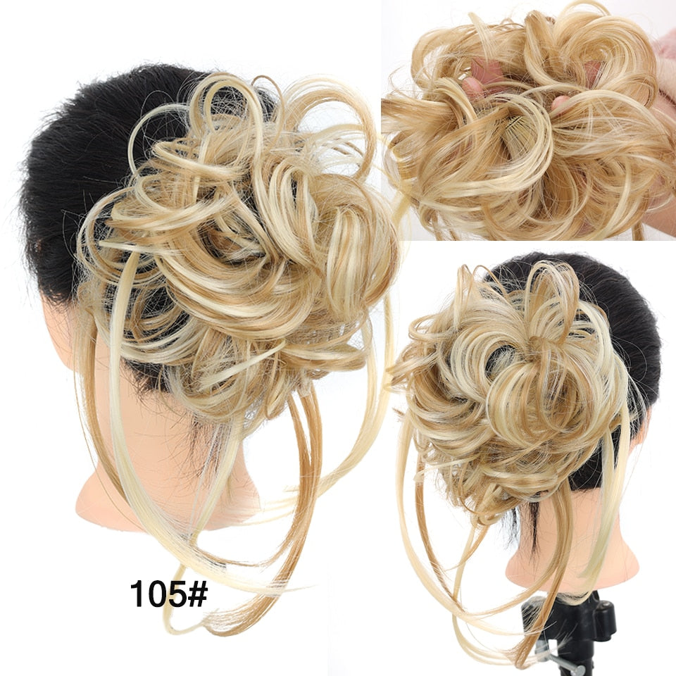 LUPU Synthetic Hair Bun Chignon Messy Curly Hair Band Elastic Scrunchy False Hair Pieces For Women Hairpins Black Brown