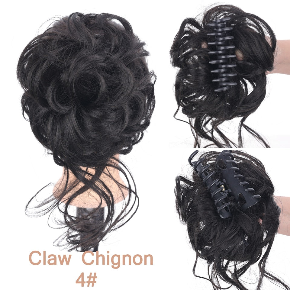 LUPU Synthetic Hair Bun Chignon Messy Curly Hair Band Elastic Scrunchy False Hair Pieces For Women Hairpins Black Brown