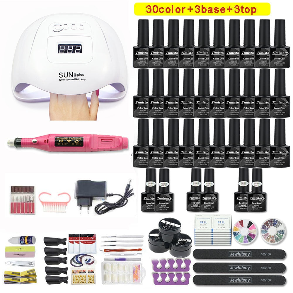 Nail Set with Nail Lamp Manicure Set 40/30/20/10 Color UV Polish Gel Nail Kit Tool Set with Nail Files Nail Drill Machine