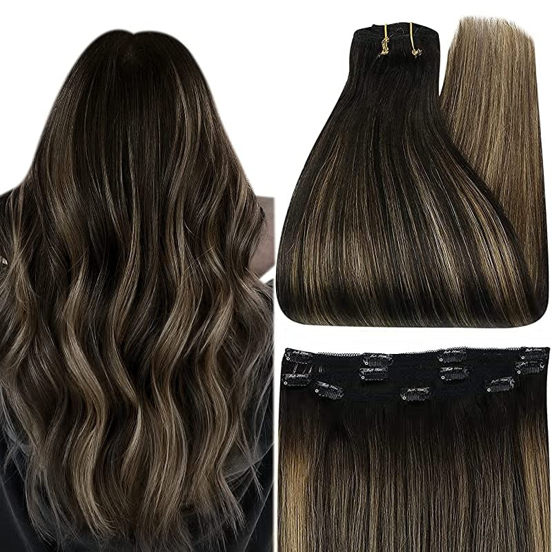 Full Shine 50 Grams Clip On Human Hair Extensions Ombre Color 3Pcs 100% Machine Remy Human Hair Hairpins Clip In Hair Extensions