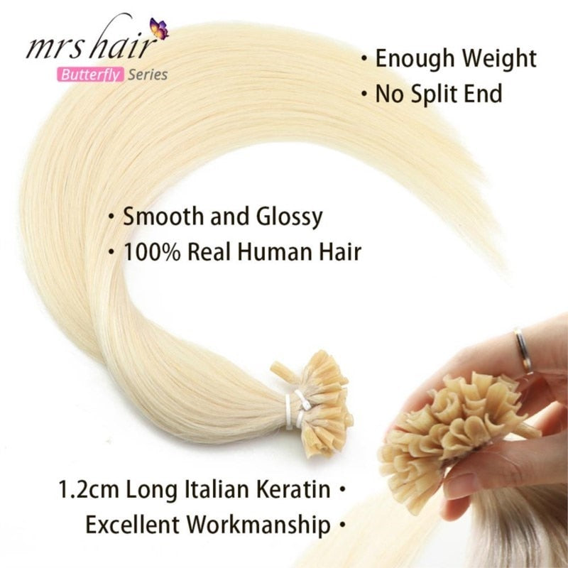 MRS HAIR Keratin Hair Extension U Tip Hair Extensions Human Hair Natural Hair Extension Nail Bond Capsule  Non-remy 50g/pack