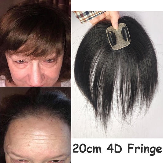 5x5 CM European Virgin Human Hair Bangs Scalp Top 20 CM 4D Fringe Hair Topper With a Cut Bang Silk Skin Base Toupee For Women