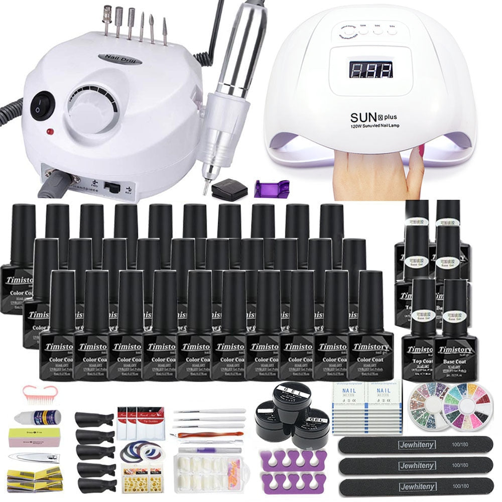 Nail Set with Nail Lamp Manicure Set 40/30/20/10 Color UV Polish Gel Nail Kit Tool Set with Nail Files Nail Drill Machine