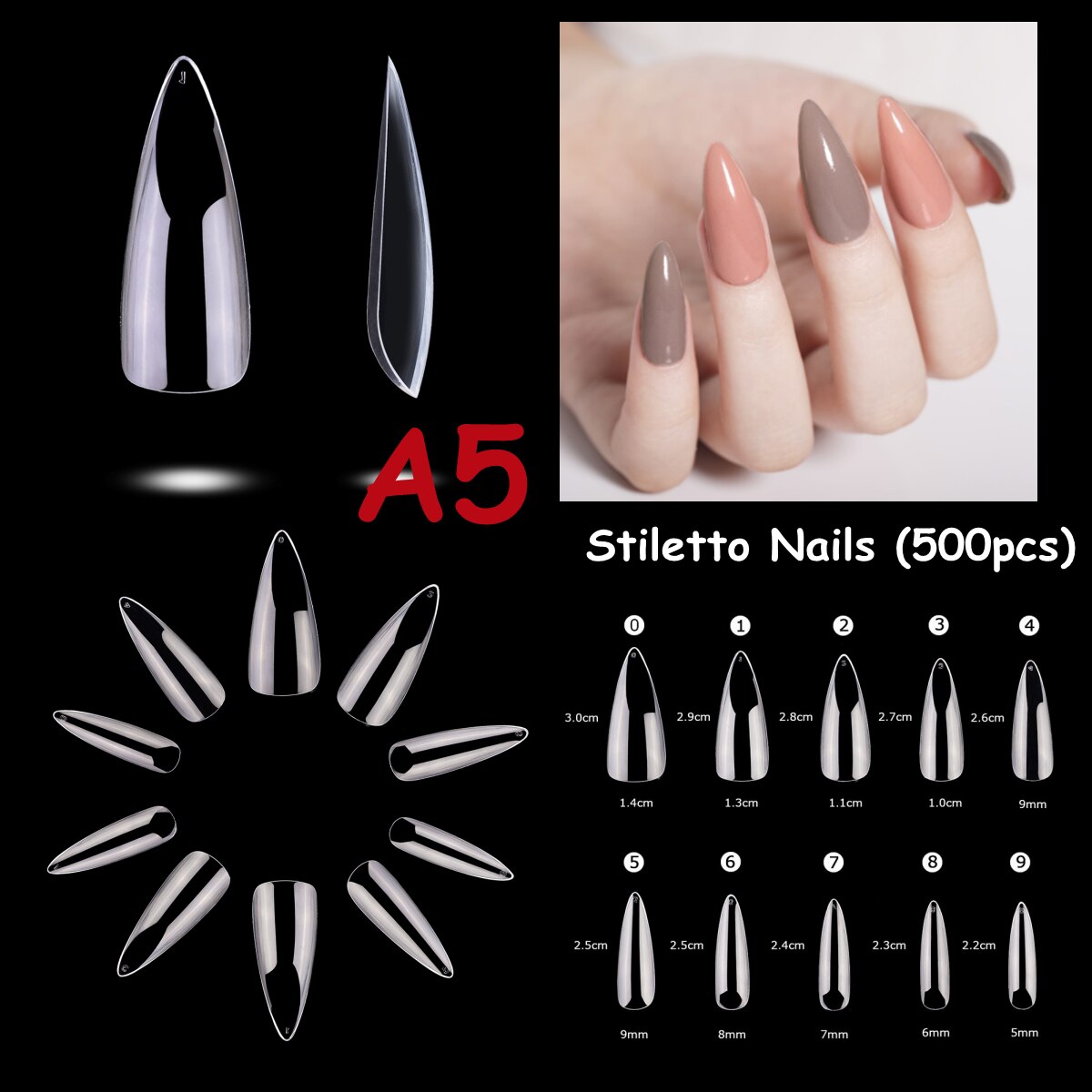 Makartt 500pcs Coffin Fake Nail Tips Clear Natural XXL Gel Tips Full Cover False Acrylic Stiletto Ballerina Nails Press on Nail