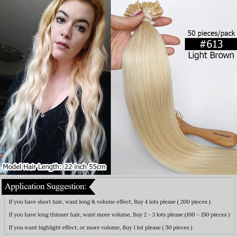 MRS HAIR Keratin Hair Extension U Tip Hair Extensions Human Hair Natural Hair Extension Nail Bond Capsule  Non-remy 50g/pack