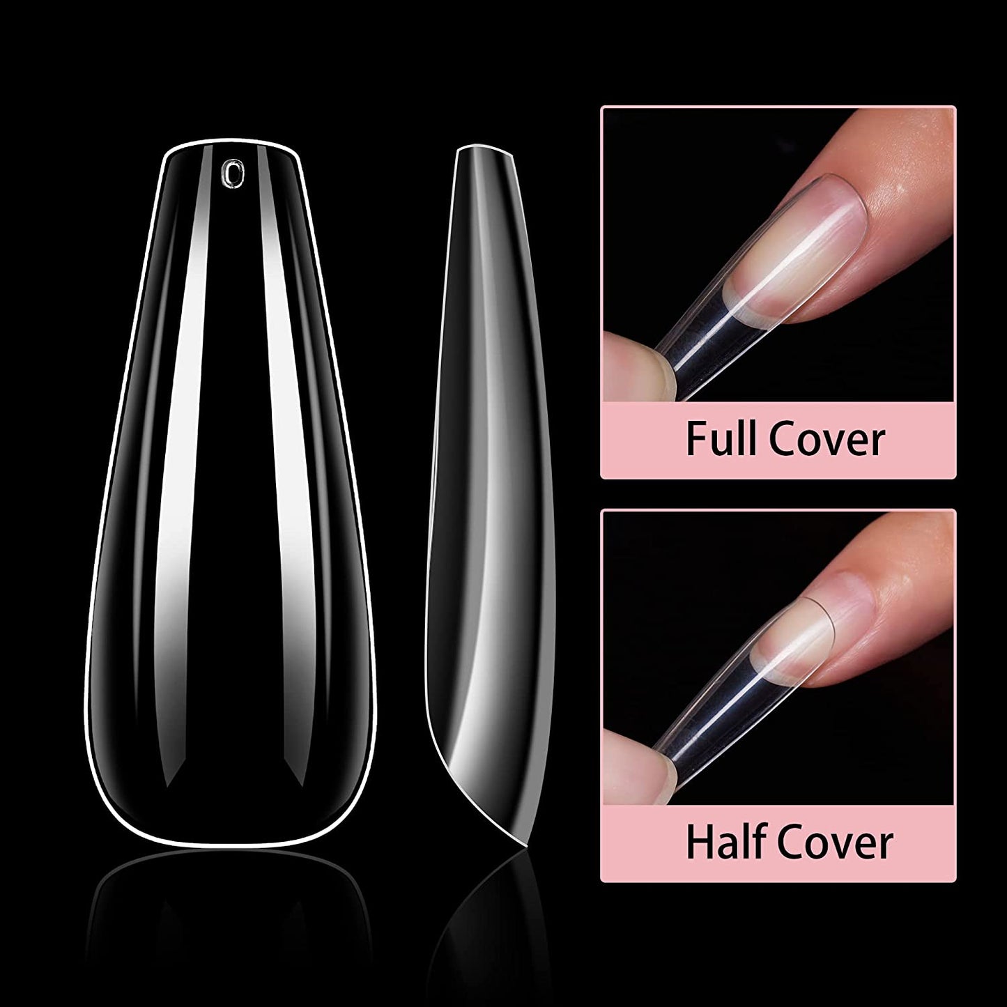 Makartt 500pcs Coffin Fake Nail Tips Clear Natural XXL Gel Tips Full Cover False Acrylic Stiletto Ballerina Nails Press on Nail