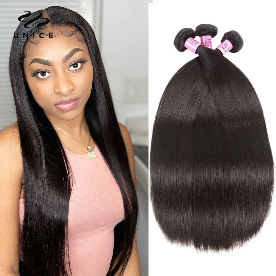 UNICE HAIR 30 Inch Brazilian Bone Straight Hair Bundles 100% Human Hair Weave Bundles Straight Virgin Hair Extension 1/3/4 PCS