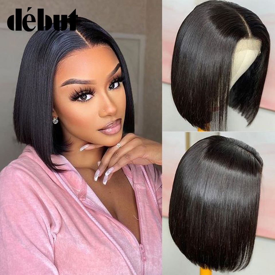 3D Glueless 13X4 Lace Front Bob Wig HD Transparent Lace Frontal Human Hair Wigs Pre Plucked Baby Hair Short T Part Bone Bob Wigs