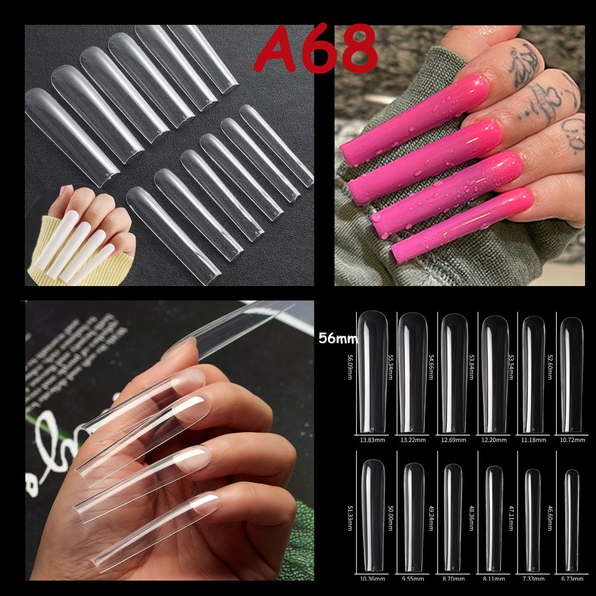 Makartt 500pcs Coffin Fake Nail Tips Clear Natural XXL Gel Tips Full Cover False Acrylic Stiletto Ballerina Nails Press on Nail