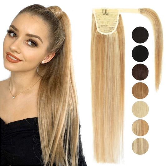 MRSHAIR Human Hair Ponytail Extensions Blonde Brown Black Wrap Around Clip in Hair Extensions Natural Remy Thick 24inch 140G