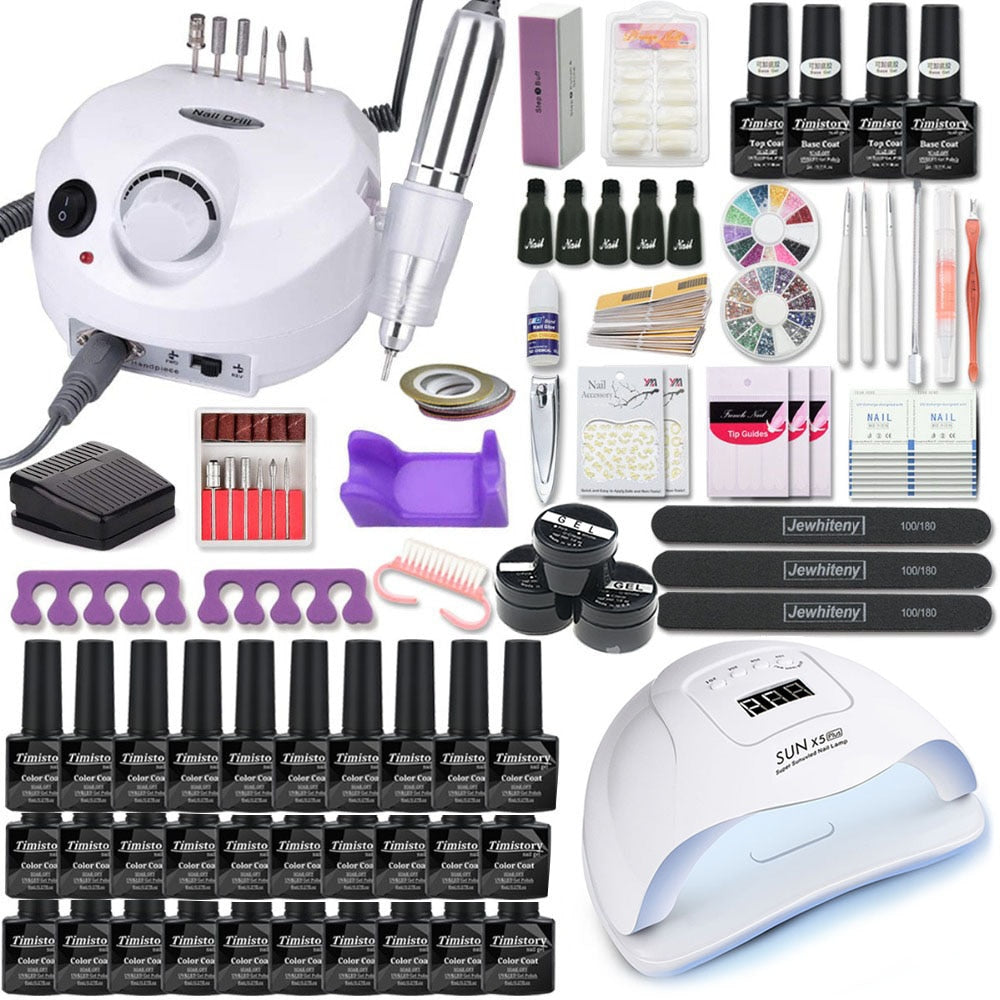 Nail Set with Nail Lamp Manicure Set 40/30/20/10 Color UV Polish Gel Nail Kit Tool Set with Nail Files Nail Drill Machine