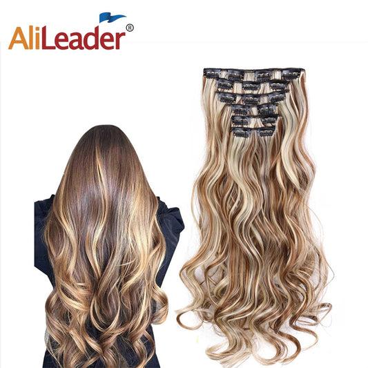 Alileader Synthetic Hair 16 Clip In Hair Extension Clip For Women 6Pcs/Set Hair Extension Clip In Ombre Fake Hairpiece Long Wavy