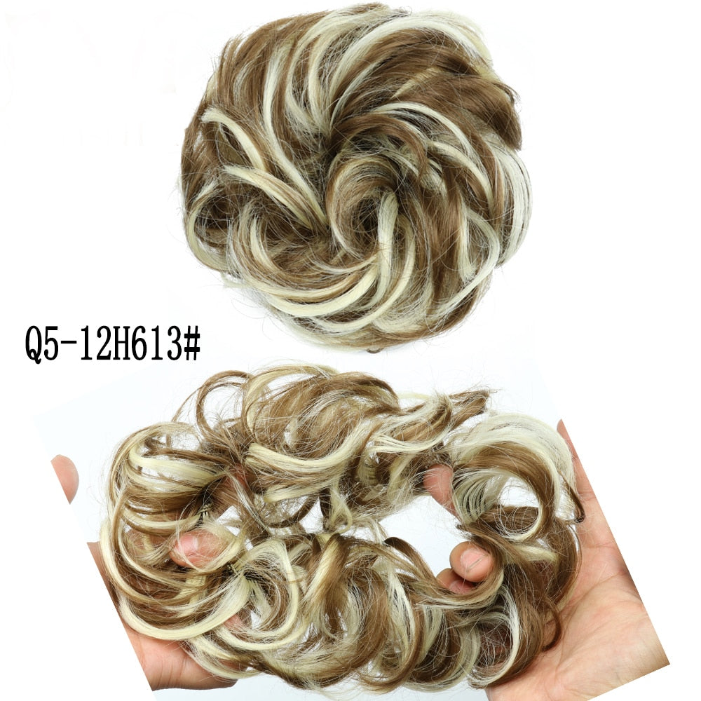 XINRAN Synthetic Curly Donut Chignon With Elastic Band Scrunchies Messy Hair Bun Updo Hairpieces Extensions for Women