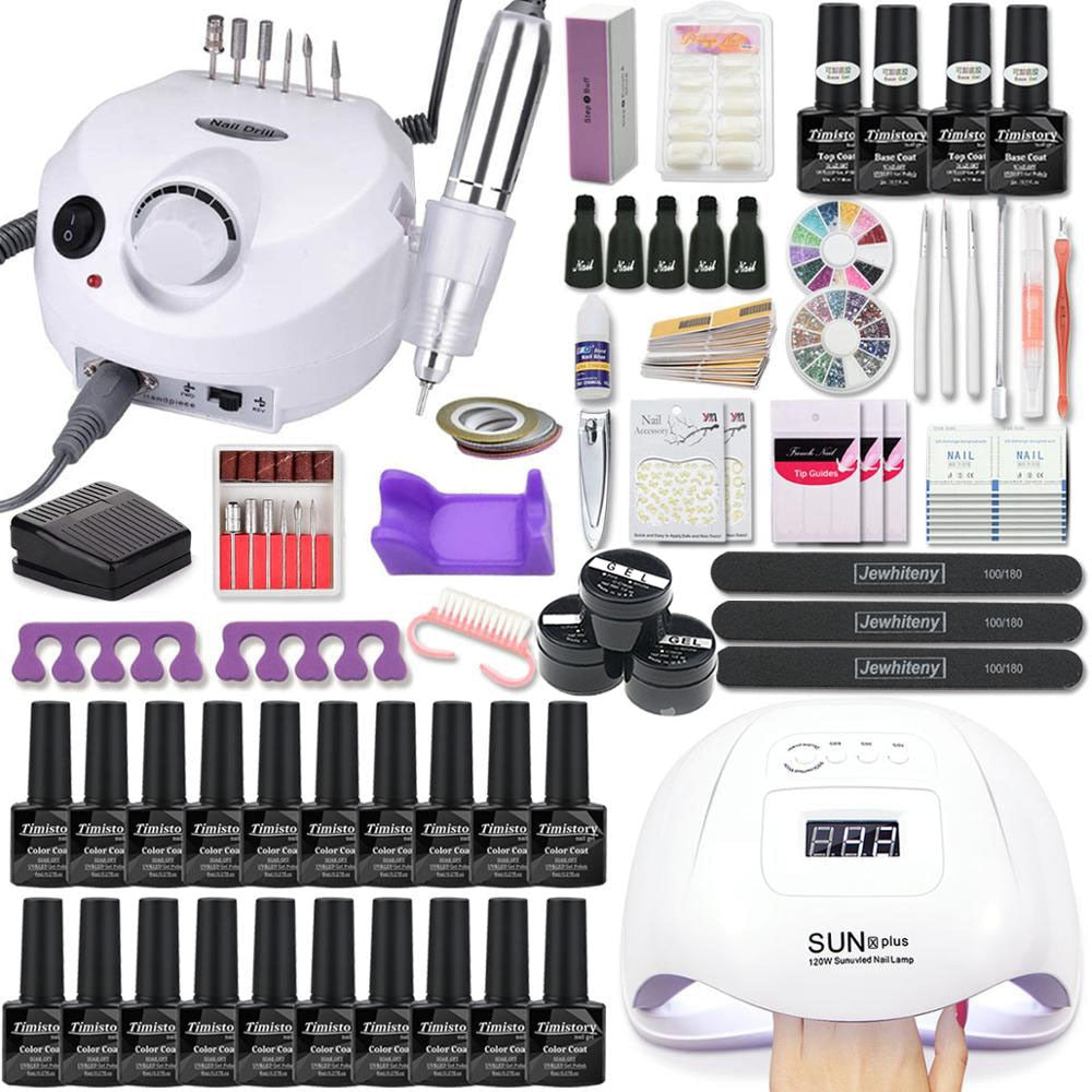 Nail Set with Nail Lamp Manicure Set 40/30/20/10 Color UV Polish Gel Nail Kit Tool Set with Nail Files Nail Drill Machine