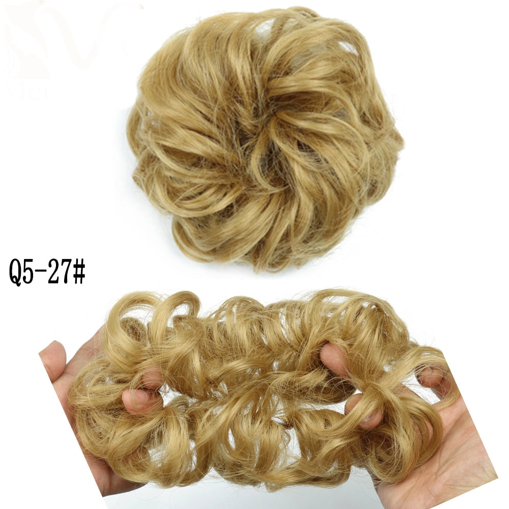 XINRAN Synthetic Curly Donut Chignon With Elastic Band Scrunchies Messy Hair Bun Updo Hairpieces Extensions for Women