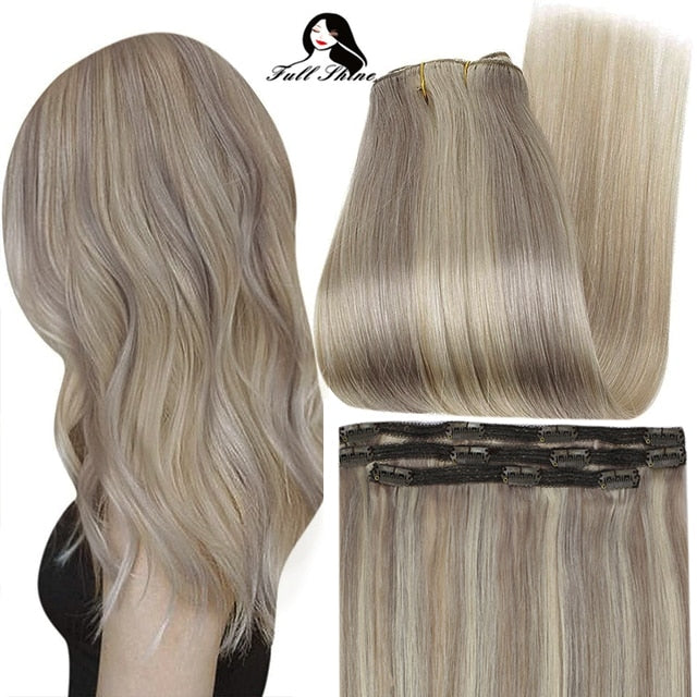 Full Shine 50 Grams Clip On Human Hair Extensions Ombre Color 3Pcs 100% Machine Remy Human Hair Hairpins Clip In Hair Extensions