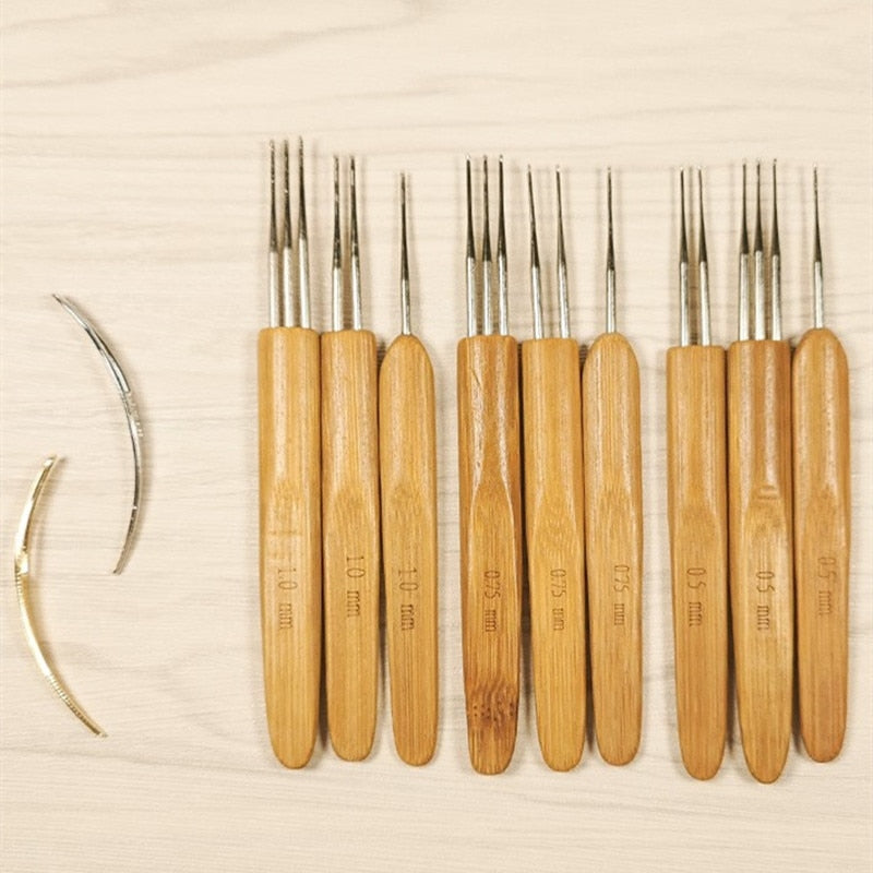 1Pcs/Lot 1-2 Hook 1-3 Hooks Style Dreadlock Needle for Braid 0.5Mm 0.75Mm Natural Bamboo Dread-Lock Hair Weaving Tool