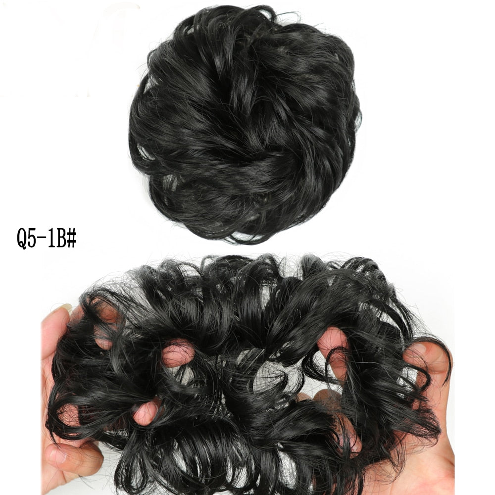 XINRAN Synthetic Curly Donut Chignon With Elastic Band Scrunchies Messy Hair Bun Updo Hairpieces Extensions for Women