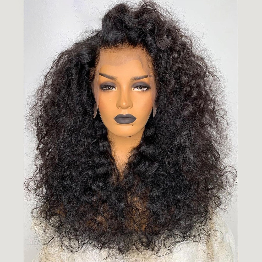 Natural Soft 26Inch 180 Density Long Kinky Curly Black Loose Curly Lace Front Wig For Women With BabyHair Heat Resistant Daily