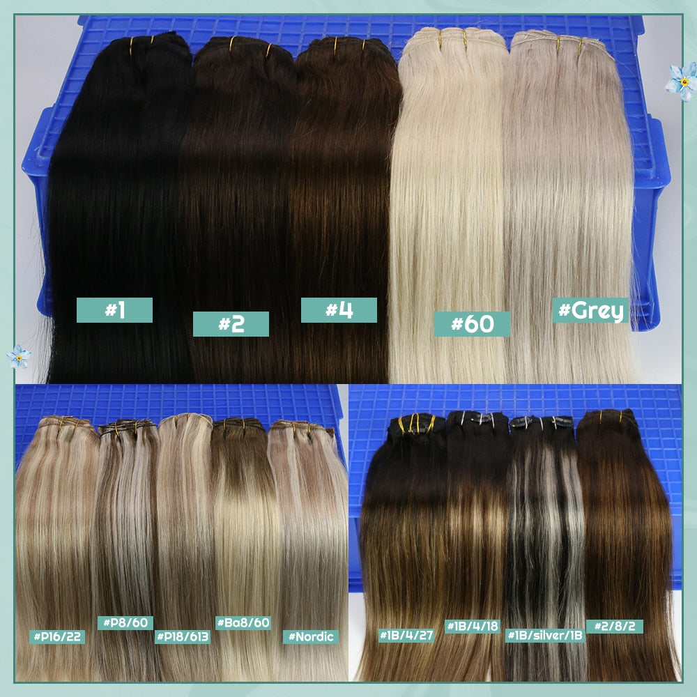 VeSunny Clip In Hair Extension Human Hair Highlight Blonde Color Seamless 105g/7pcs Double Weft Natural Human Hair Extension