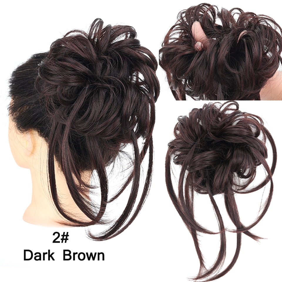 LUPU Synthetic Hair Bun Chignon Messy Curly Hair Band Elastic Scrunchy False Hair Pieces For Women Hairpins Black Brown