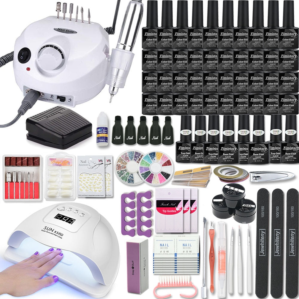 Nail Set with Nail Lamp Manicure Set 40/30/20/10 Color UV Polish Gel Nail Kit Tool Set with Nail Files Nail Drill Machine