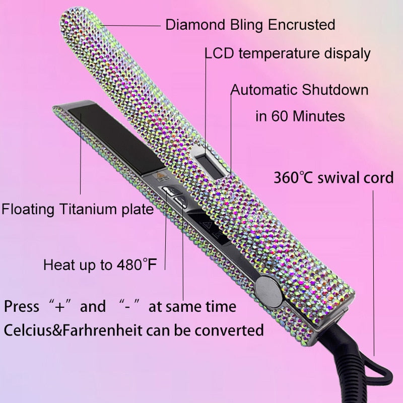 Crystal Hair Flat iron Bling Hair Dryer Rhinestone Wig Brush  Crystal Hot tools Hair Boutique