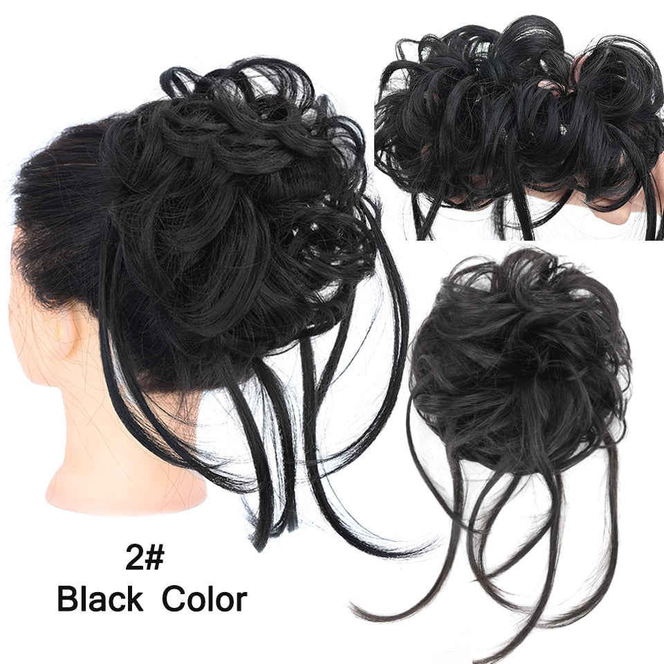 LUPU Synthetic Hair Bun Chignon Messy Curly Hair Band Elastic Scrunchy False Hair Pieces For Women Hairpins Black Brown