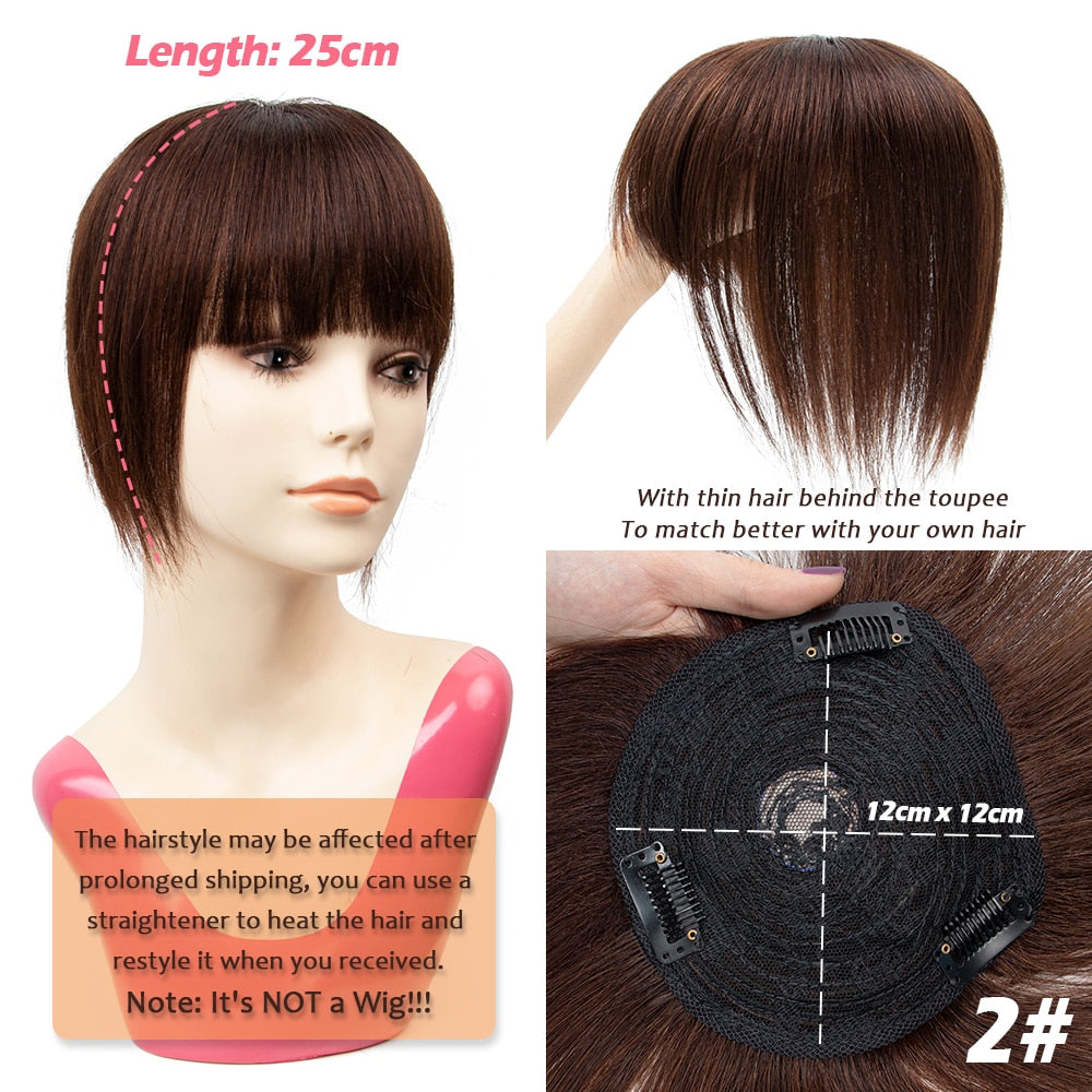 Human Hair Bangs 3 Clips 3D Blunt Cut Natural Hair Bangs OverHead Clip In Hair Extensions Non-Remy 2.5&quot;x4.5&quot; Black Brown Blonde