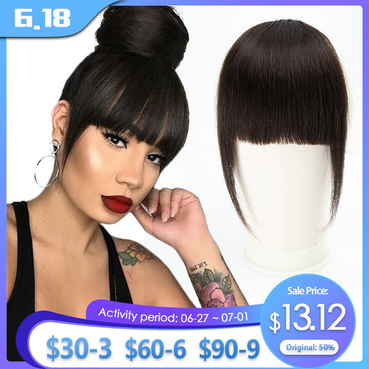 Human Hair Bangs 3 Clips 3D Blunt Cut Natural Hair Bangs OverHead Clip In Hair Extensions Non-Remy 2.5&quot;x4.5&quot; Black Brown Blonde