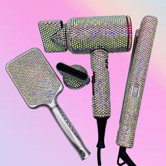 Crystal Hair Flat iron Bling Hair Dryer Rhinestone Wig Brush  Crystal Hot tools Hair Boutique