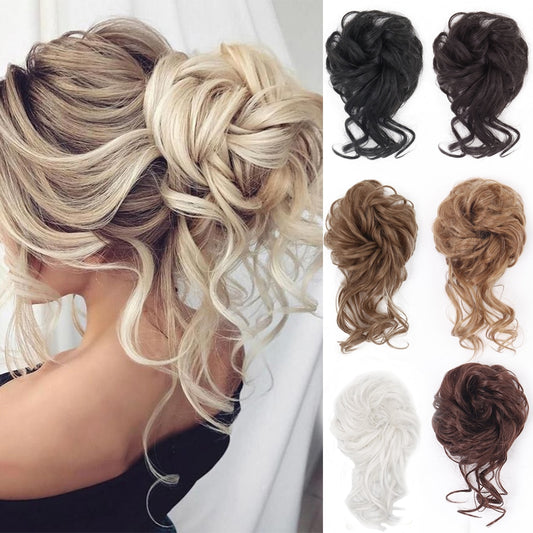 XINRAN Synthetic Curly Donut Chignon With Elastic Band Scrunchies Messy Hair Bun Updo Hairpieces Extensions for Women