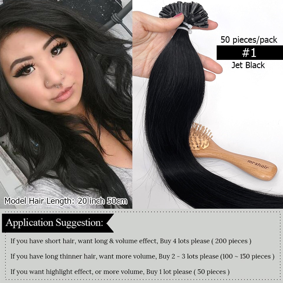 MRS HAIR Keratin Hair Extension U Tip Hair Extensions Human Hair Natural Hair Extension Nail Bond Capsule  Non-remy 50g/pack