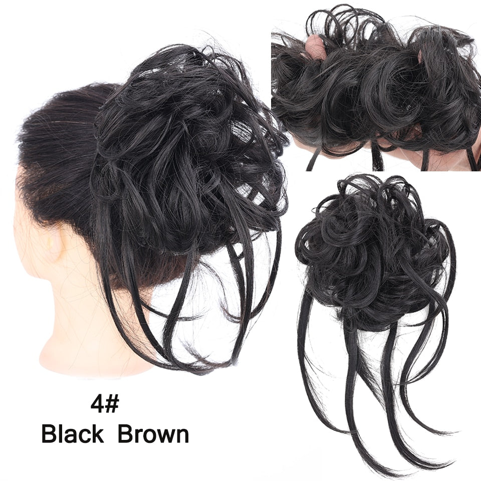 LUPU Synthetic Hair Bun Chignon Messy Curly Hair Band Elastic Scrunchy False Hair Pieces For Women Hairpins Black Brown