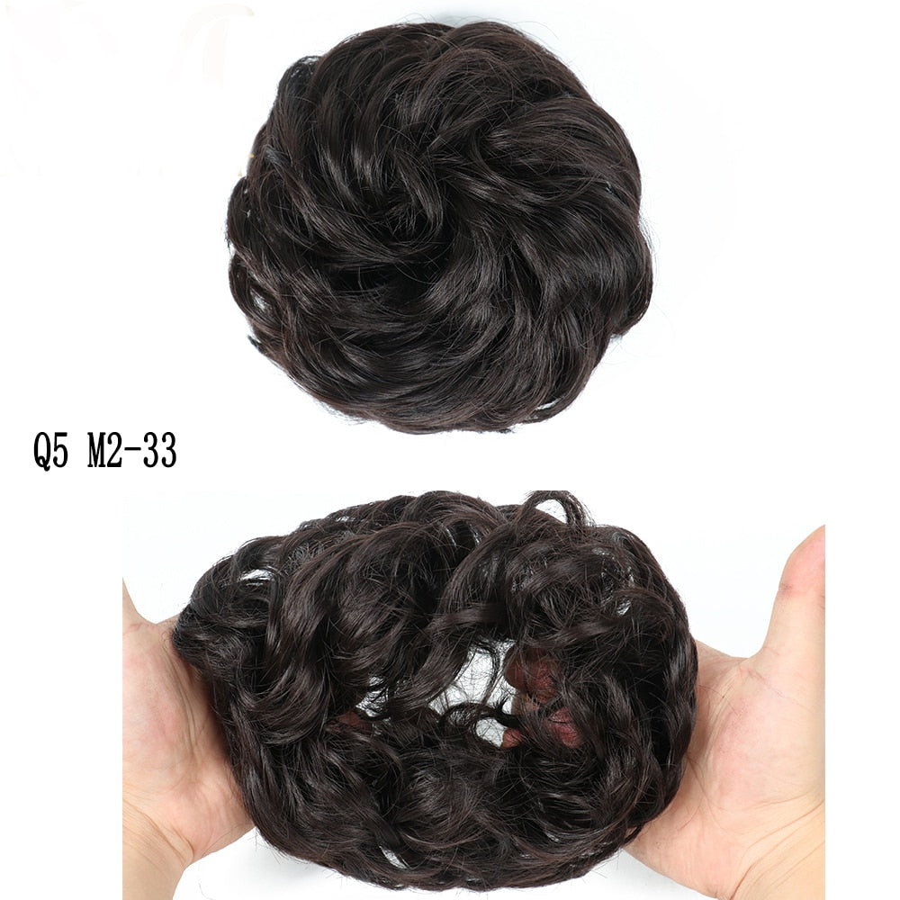 XINRAN Synthetic Curly Donut Chignon With Elastic Band Scrunchies Messy Hair Bun Updo Hairpieces Extensions for Women