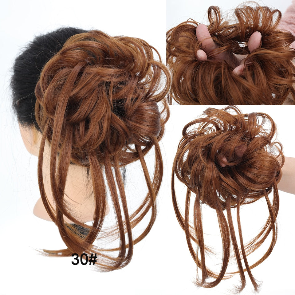 LUPU Synthetic Hair Bun Chignon Messy Curly Hair Band Elastic Scrunchy False Hair Pieces For Women Hairpins Black Brown