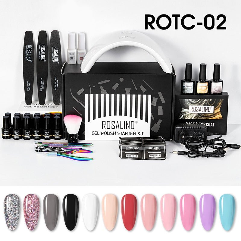 ROSALIND Nail Tools Sets Lamp Gel Polish Set For Manicure Nails Art Semi Permanent Gel Varnishes Lacquer Top Base For Nail Kit