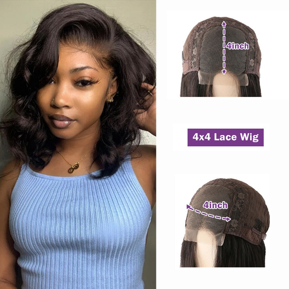 Body Wave Short Bob Wigs Human Hair 13x4 Bob Wig Lace Front Human Hair Wigs For Black Women Body Wave Frontal Wig Preplucked 180