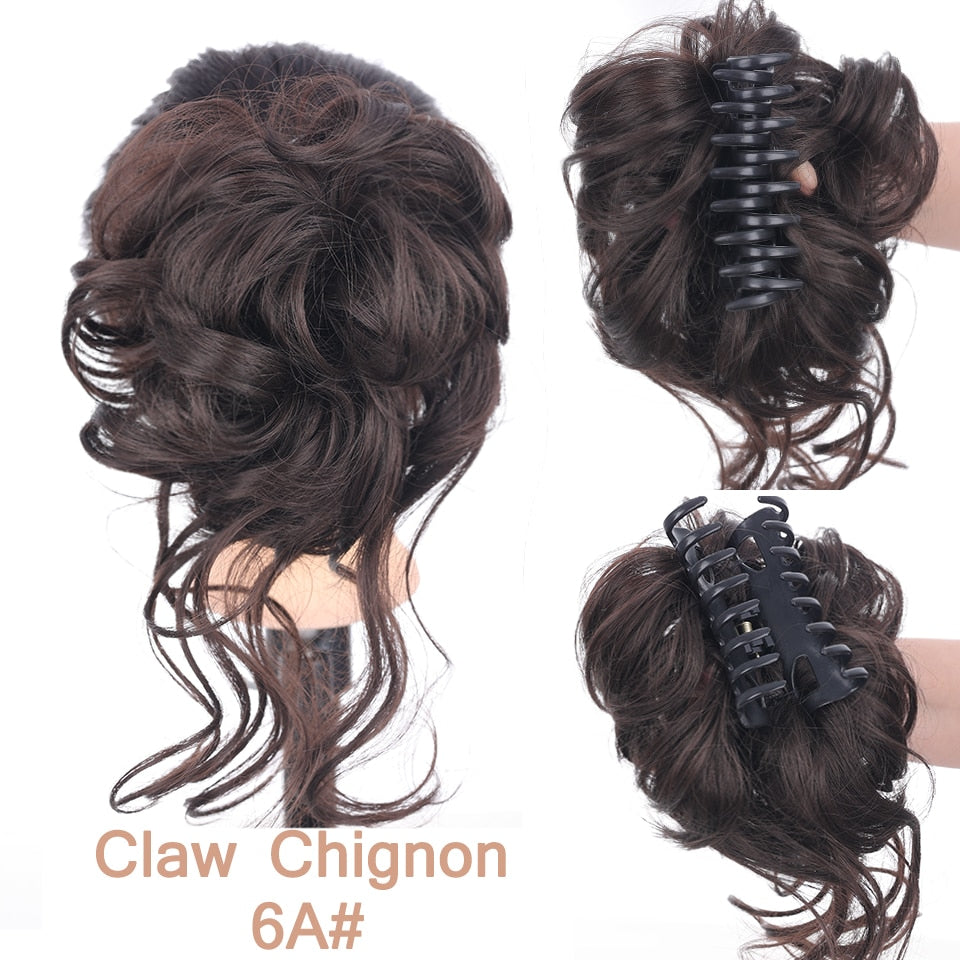 LUPU Synthetic Hair Bun Chignon Messy Curly Hair Band Elastic Scrunchy False Hair Pieces For Women Hairpins Black Brown