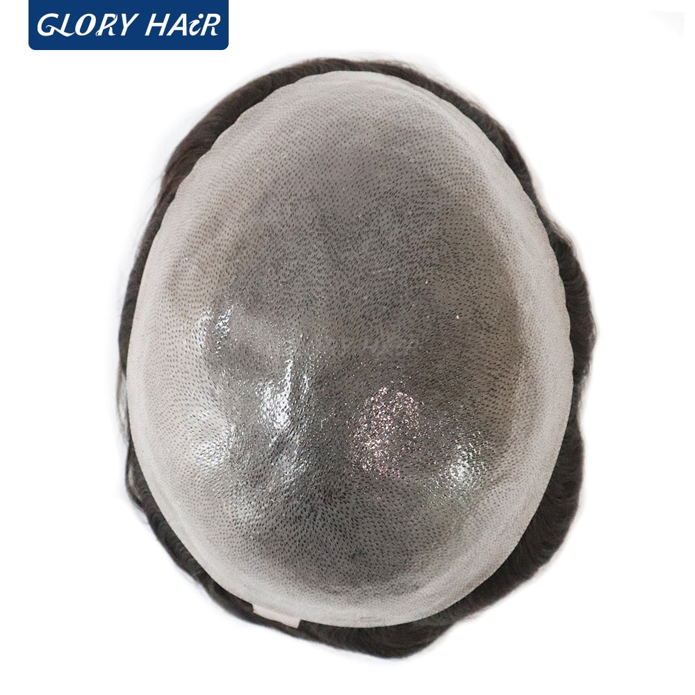 130% Density Male Hair Prosthesis India Human Hair Thickness PU Second Skin Men Wigs for Hair Loss